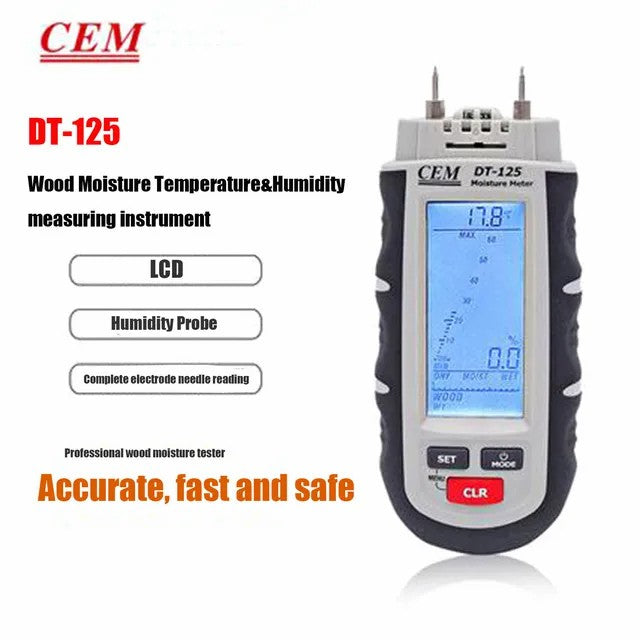 CEM DT-123 DT-125 DT-129 Professional Moisture Tester Wood Moisture Content Tester Paper Building Materials Humidity Detector