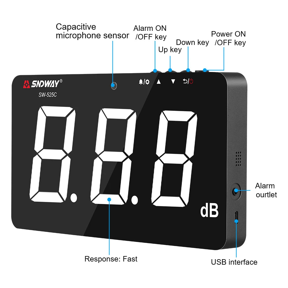 SW-525 Wall-mounted Sound Level Meter 30-130db Digital Noise Meter Decibel Monitoring Noise Sound Level Meter