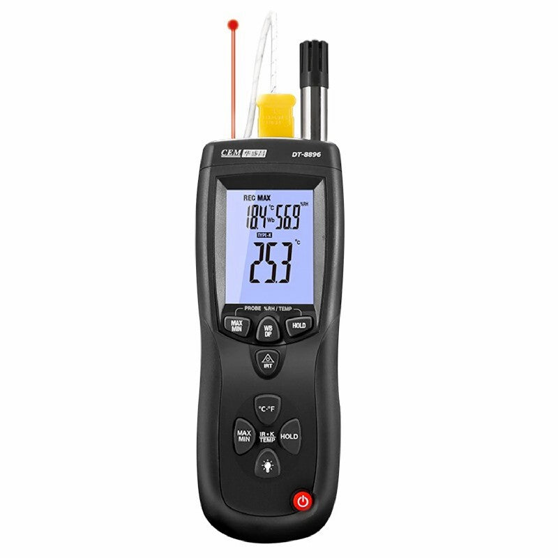 CEM DT-8896 Threeinone Thermometer & Hygrometer Industrial High-Precision Thermometer and Hygrometer External K-type Dew Point
