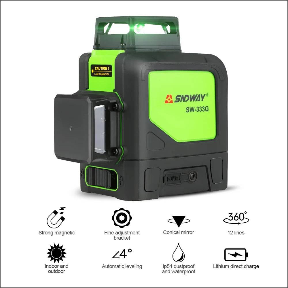 SW-333G Laser Level Laser Level 360 Degree 3D Self Leveling Vertical Horizontal Rotary Laser Green 16 lines GLaser Level
