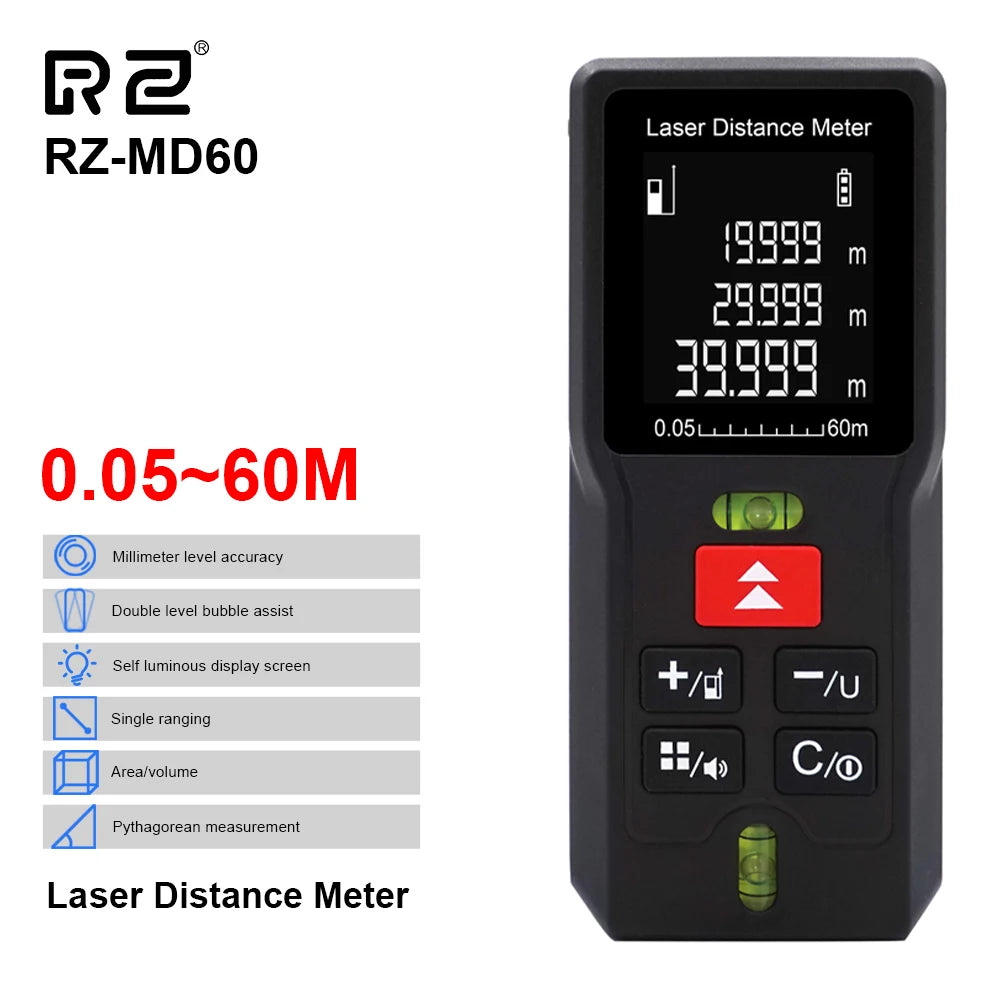 MD40 MD60 MD80 MD100 Laser Meter Digital Handheld Tape 40M 60M 80M 100M Leveling Distance Meter Range Finder Built Measuring Tools Metro Range Finder