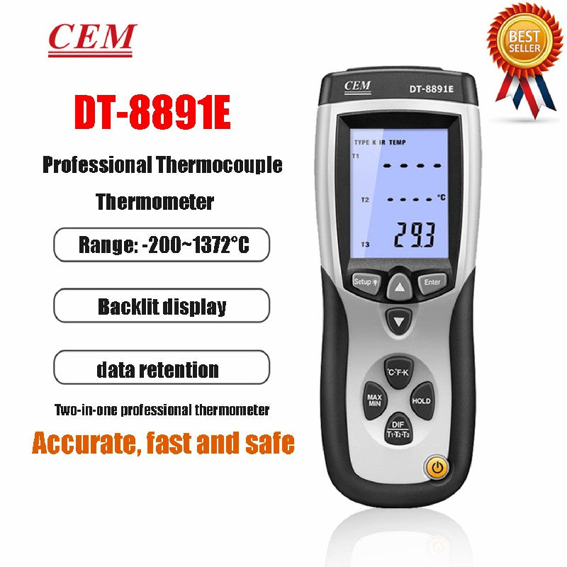 CEM DT-8891 DT-8891E Thermocouple Thermometers Backlit Display Infrared K-type Industry Thermometer USB Connected to Computer