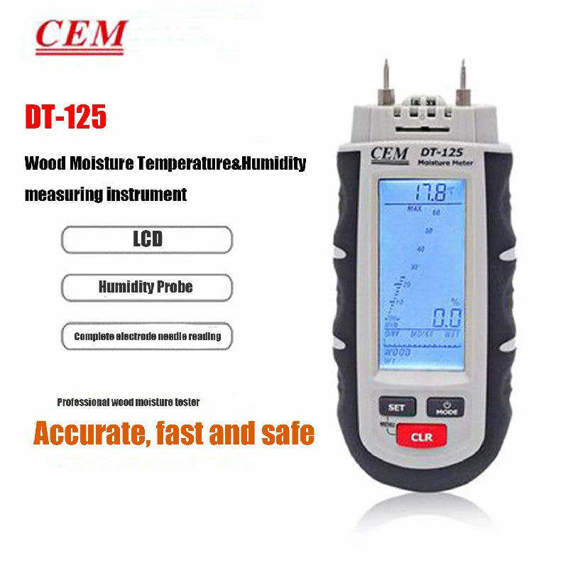 CEM DT-123 DT-125 DT-129 Professional Moisture Tester Wood Moisture Content Tester Paper Building Materials Humidity Detector
