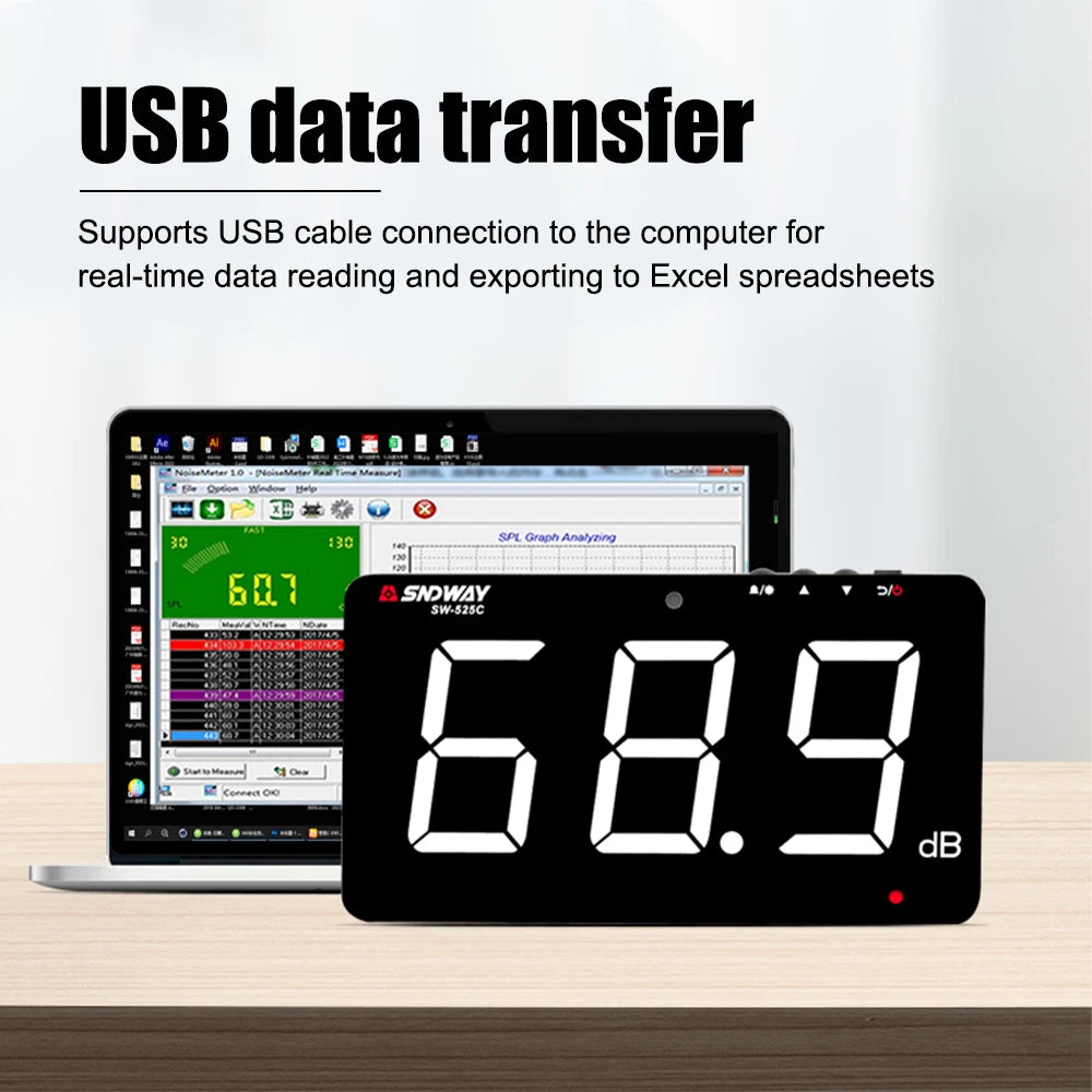 SW-525 Wall-mounted Sound Level Meter 30-130db Digital Noise Meter Decibel Monitoring Noise Sound Level Meter