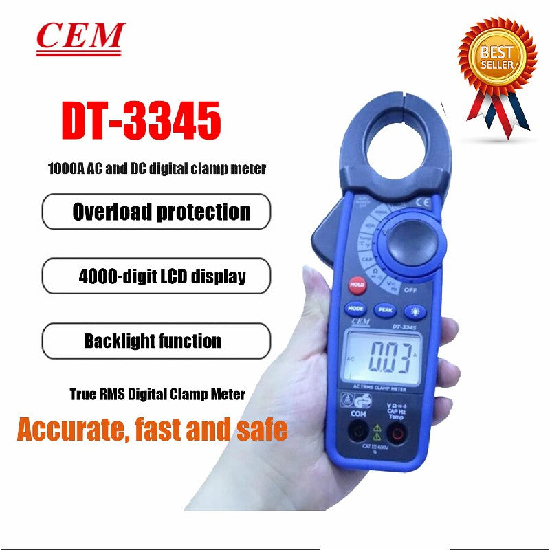 CEM DT-3340 DT-3341 DT-3343 DT-3345 DT-3347 Digital Clamp Type Meter Overload Protection Resistance Diode Test Backlight