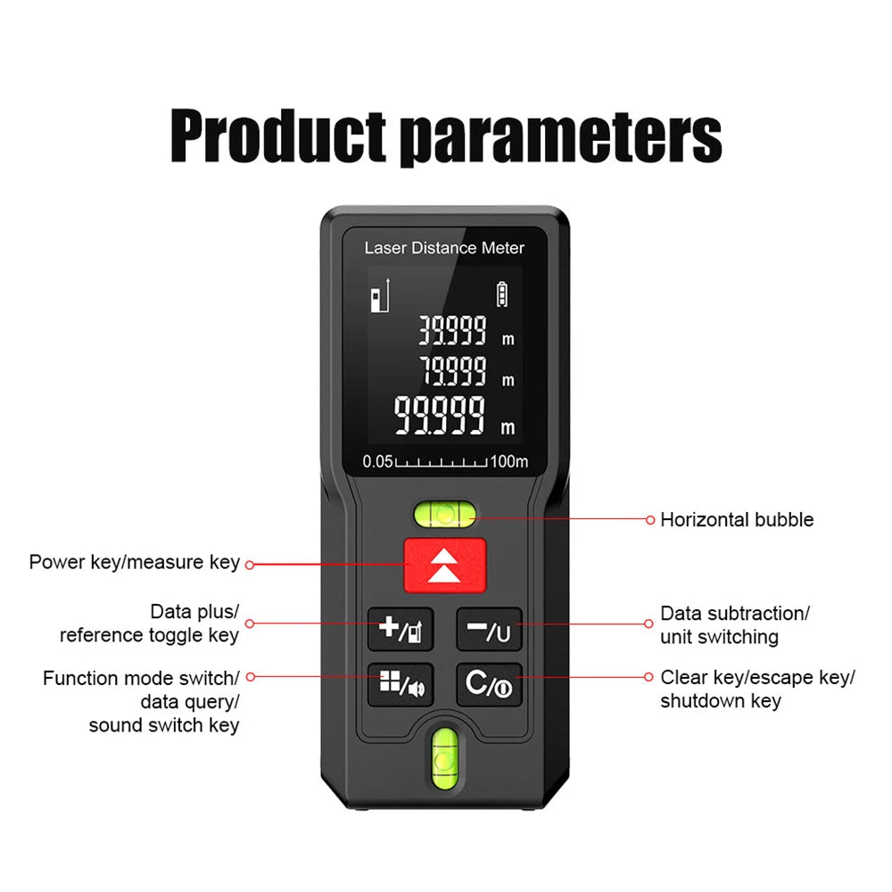 MD40 MD60 MD80 MD100 Laser Meter Digital Handheld Tape 40M 60M 80M 100M Leveling Distance Meter Range Finder Built Measuring Tools Metro Range Finder