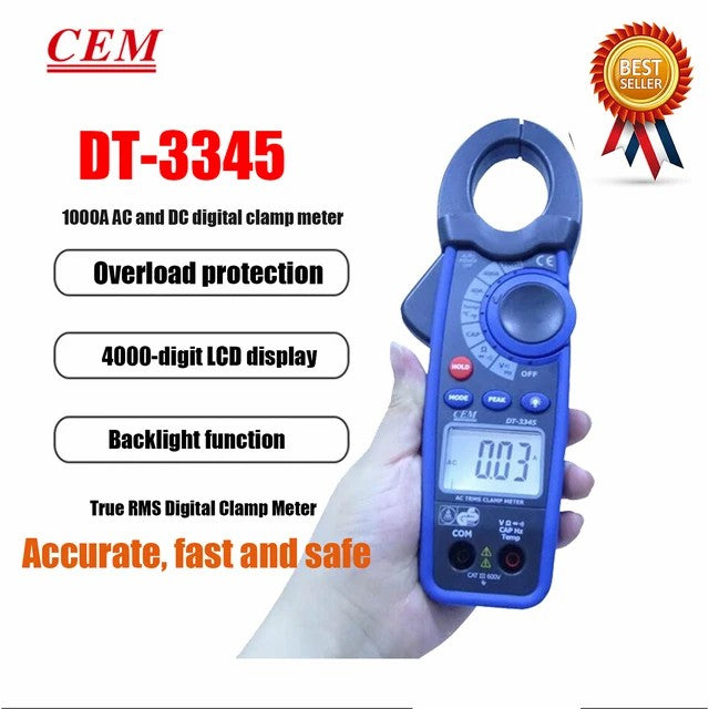 CEM DT-3340 DT-3341 DT-3343 DT-3345 DT-3347 Digital Clamp Type Meter Overload Protection Resistance Diode Test Backlight
