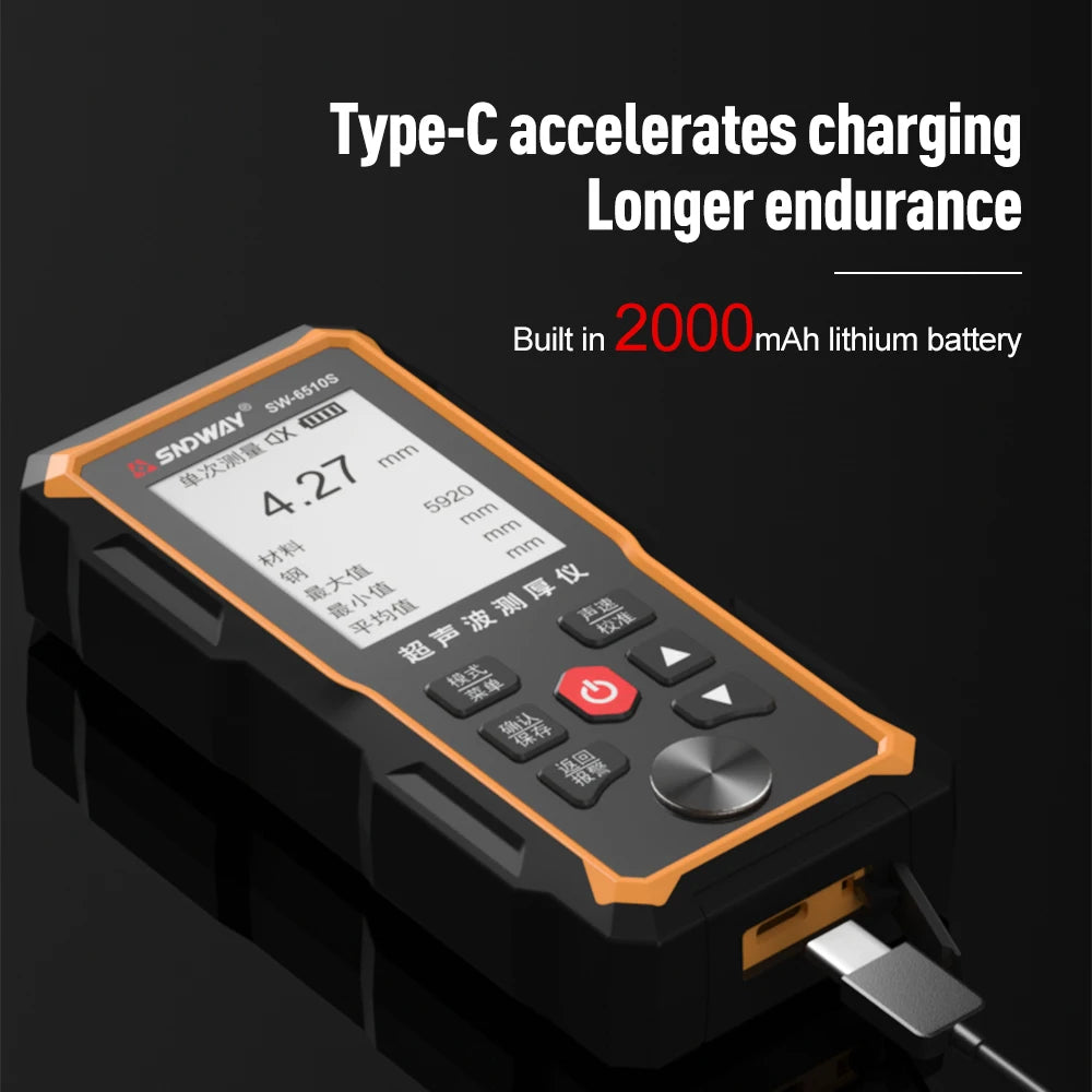 SW-6510S Ultrasonic Thickness Gauge 1-300MM Plastic Glass Ceramics Metal Steel Plate Stainless Steel Pipe Wall Thickness Tester