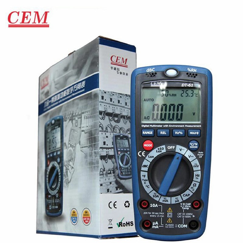 CEM DT-61 Multi-function Digital Multimeter with Environment Test Environment Voltage Current Test 6 in 1 Digital Multimeter