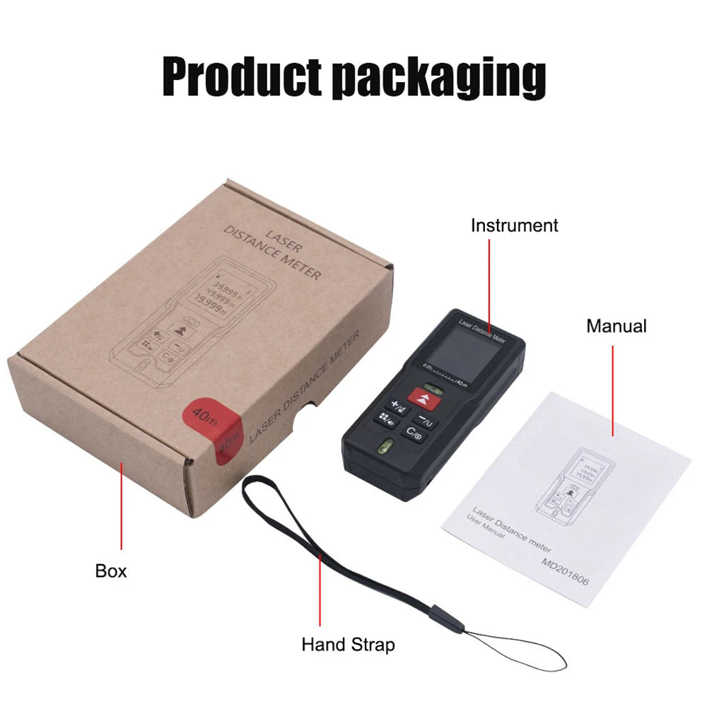 MD40 MD60 MD80 MD100 Laser Meter Digital Handheld Tape 40M 60M 80M 100M Leveling Distance Meter Range Finder Built Measuring Tools Metro Range Finder