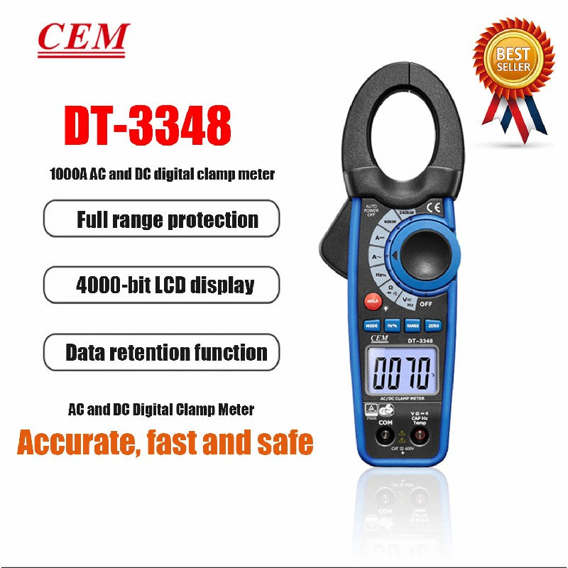 CEM DT-3340 DT-3341 DT-3343 DT-3345 DT-3347 Digital Clamp Type Meter Overload Protection Resistance Diode Test Backlight