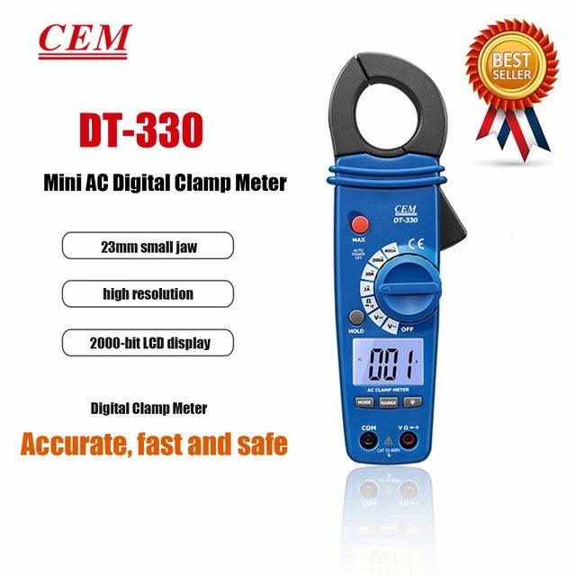 CEM DT-330 DT-331 Digital Clamp Meter Clip-on Table Current Voltage Resistance Test Instrument Small Caliber Ammeter