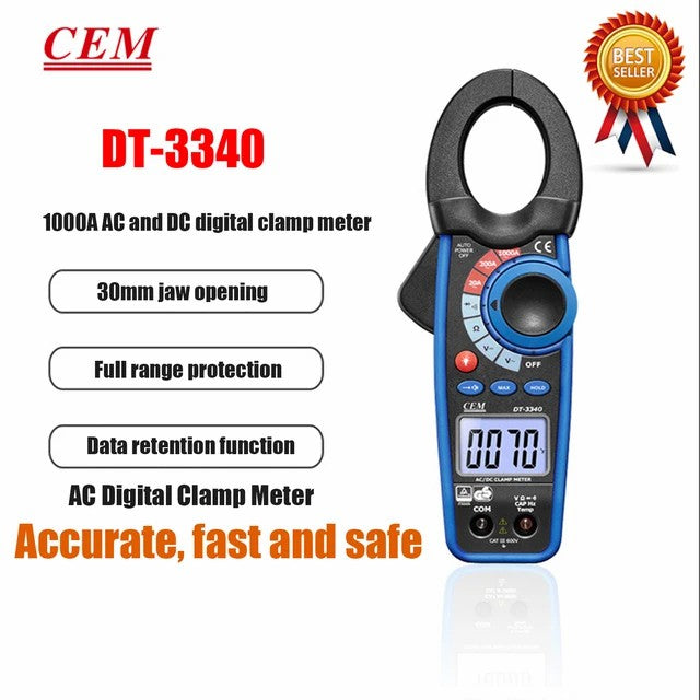 CEM DT-3340 DT-3341 DT-3343 DT-3345 DT-3347 Digital Clamp Type Meter Overload Protection Resistance Diode Test Backlight