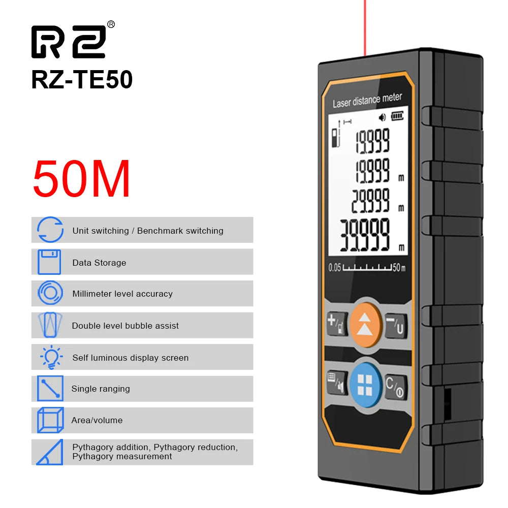 TE50 TE70 TE100 Laser Distance Meter 50M 70M 100M Laser Tape Measure Range Finder Profesional Laser Range Finder Ruler Test Tool
