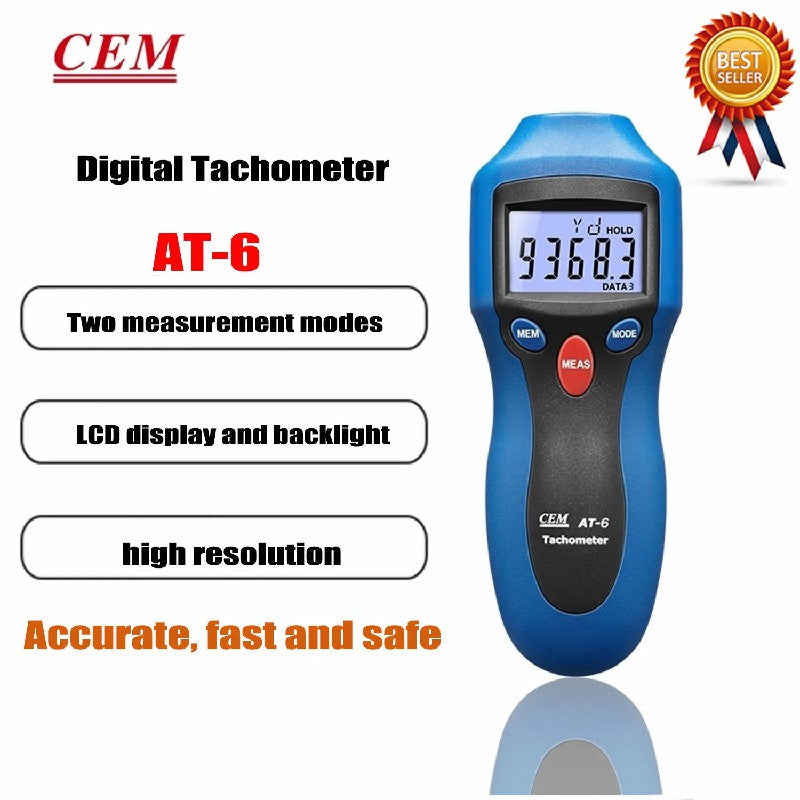 CEM AT-6AT-8 Automobile Motor Tachometer Laser Tachometer High Precision Non-contact Laser Type Digital Display Meter
