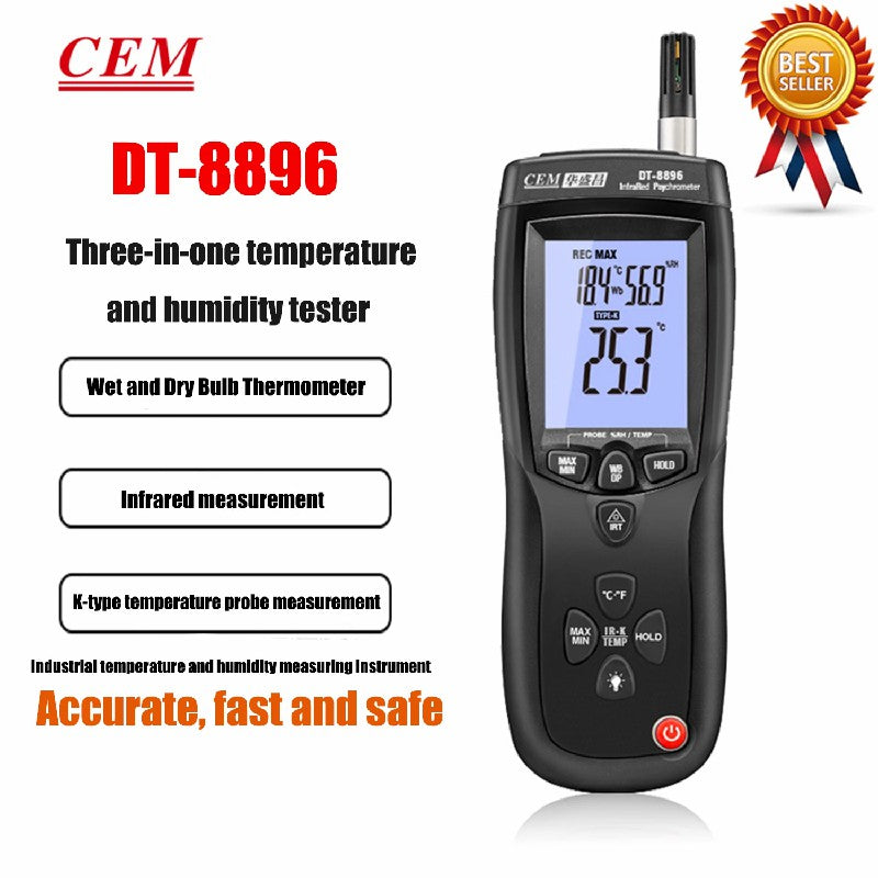 CEM DT-8896 Threeinone Thermometer & Hygrometer Industrial High-Precision Thermometer and Hygrometer External K-type Dew Point