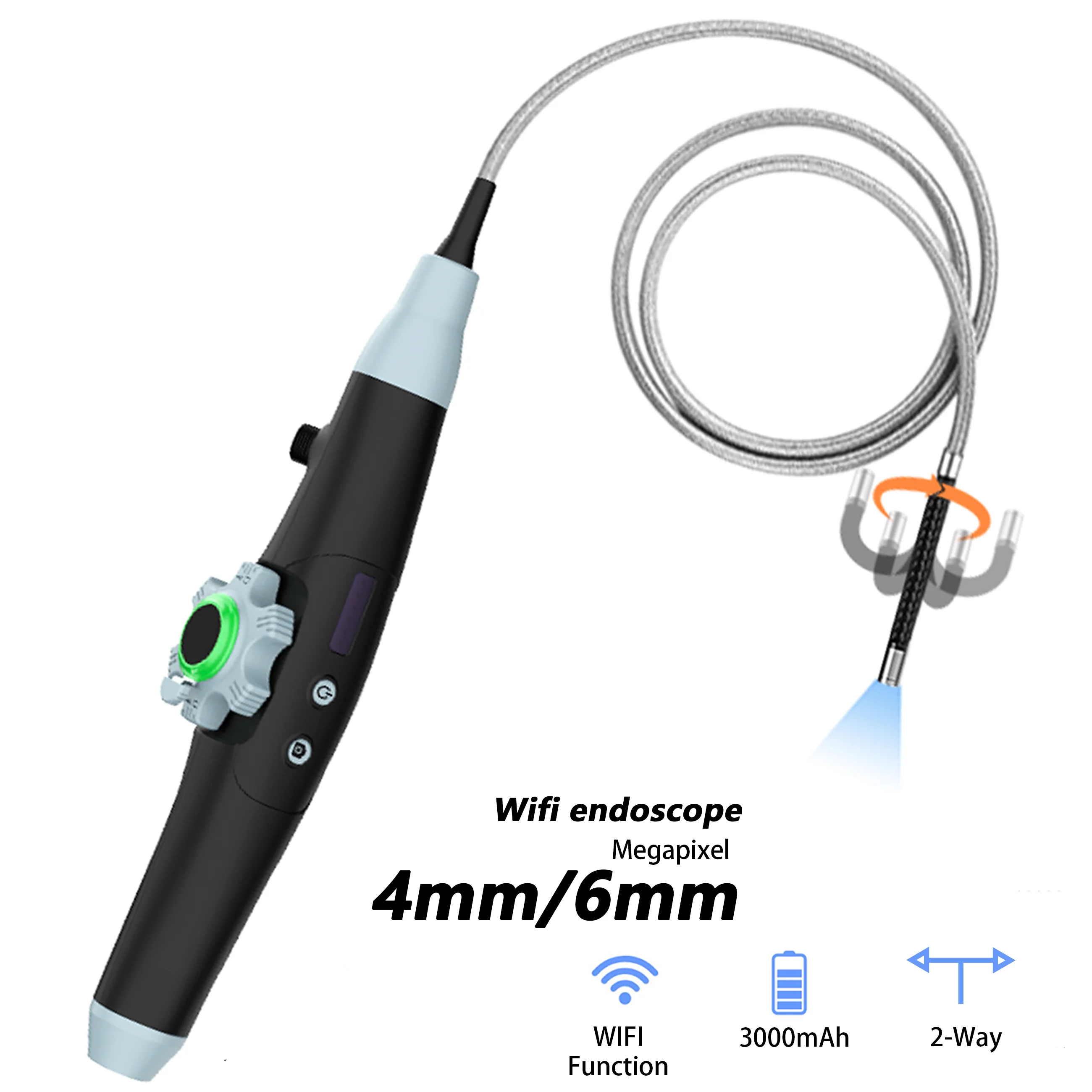 WiFi 4mm Articulating Borescope 2-way Hotspot Industrial Endoscope Human Engineering 720p 6LEDs IOS Android PC1M