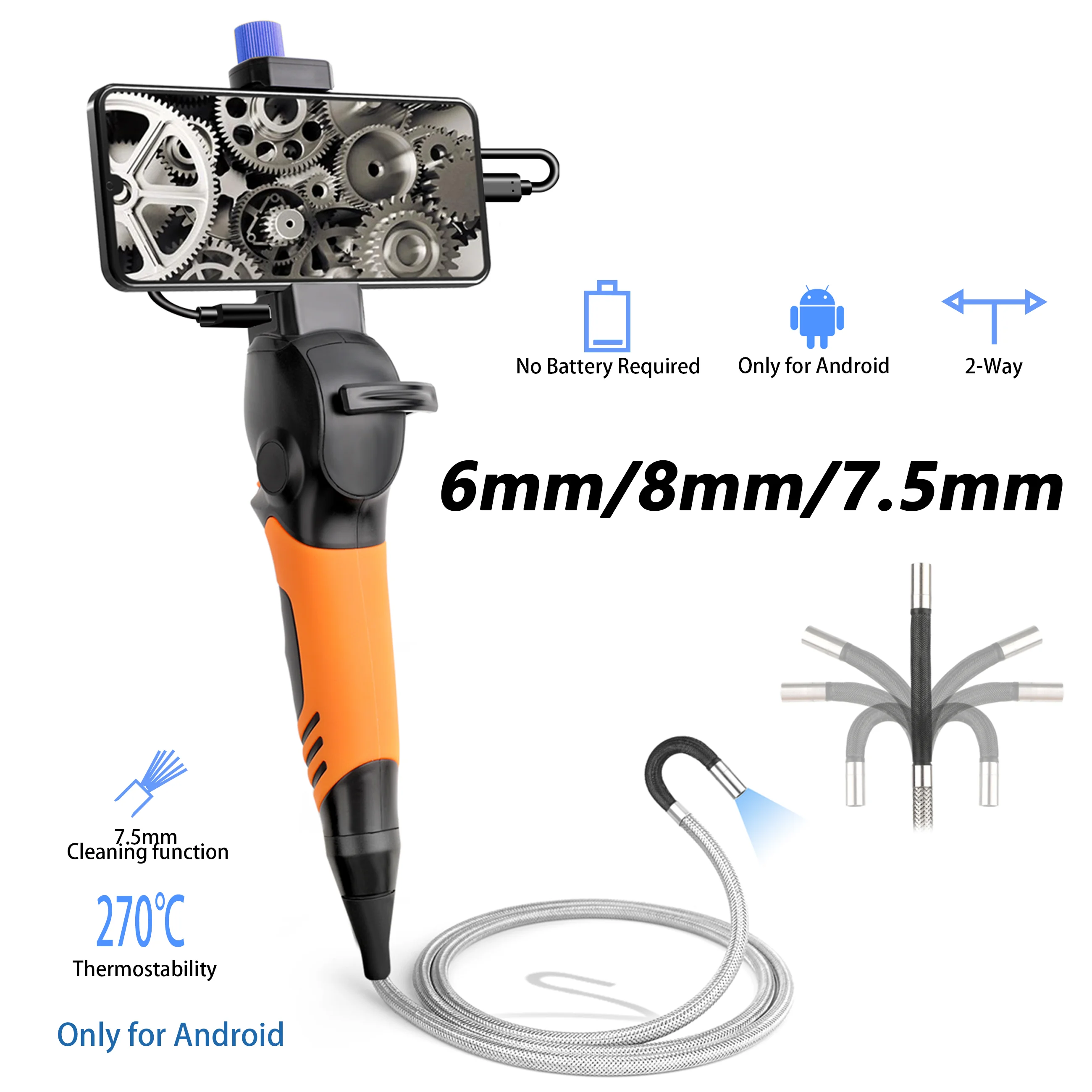 4mm 2-Way 180° Degrees Articulating Borescope Thermostability Cleaning Function Industrial Endoscope For Android PC1M