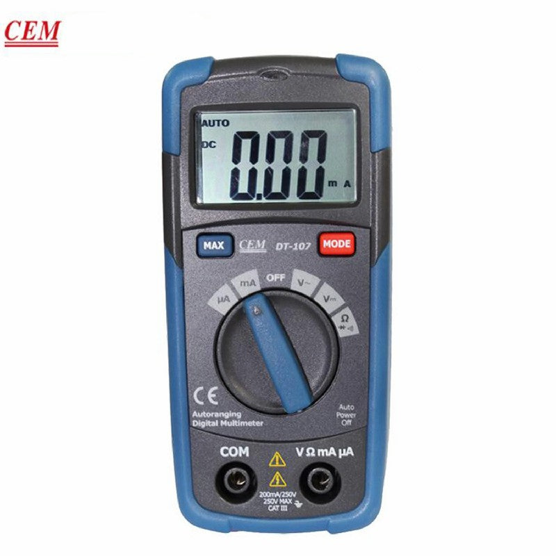 CEM DT-107 Pocket Digital Multimeter Provides Multi-function Auto Measurement 3 in 1 E-Testers Type Full Protection Pocket Type