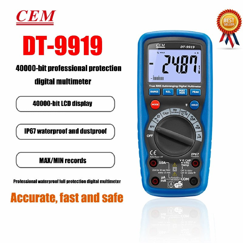 CEM DT-9919 Professional Waterproof Dustproof Full Protection Digital Multimeter to Detect Resistance and Capacitance Frequency
