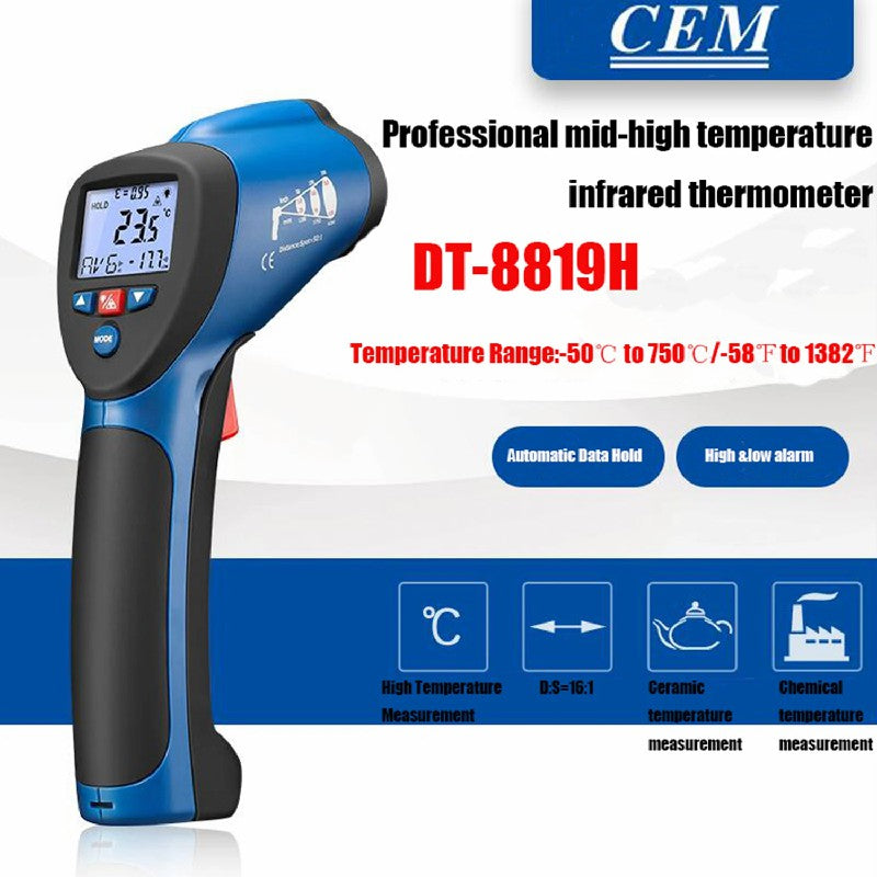 CEM DT-8819H Industrial Infrared Thermometer Gun Non-contact Electronic Induction Thermometer Laser Induction Point Thermometer