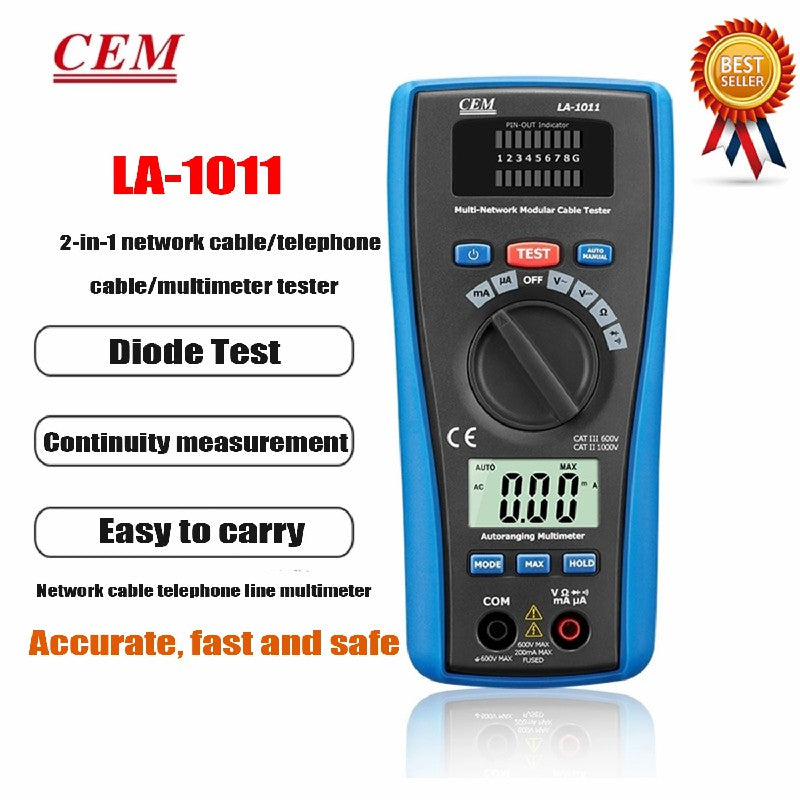CEM LA-1011 2 in 1 LAN Testerand Multimeter AC DC Voltage Engineering Digital Display Tester Network Cable Universal