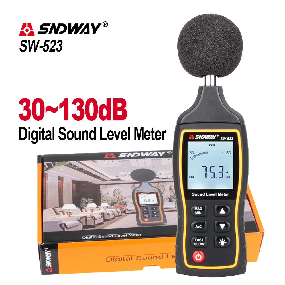 SW-523 Sound Level Meter Digital Decibel Monitoring Tester Amount Measuring Instrument Optical Noise Audio Detector