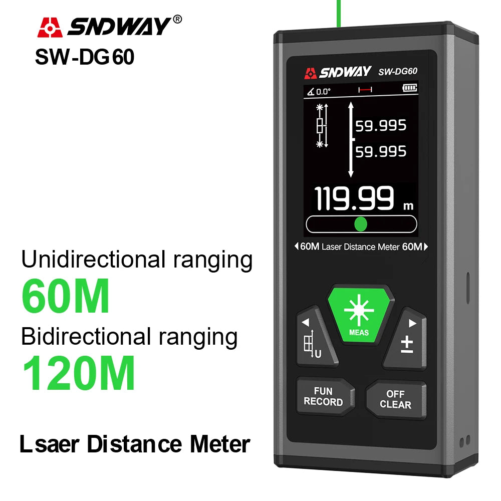 SW-DG60 Laser Distance Meter 2 Way Laser Measure Meter 60M 100M Range Finder Red Green Laser Two-way Range Finder