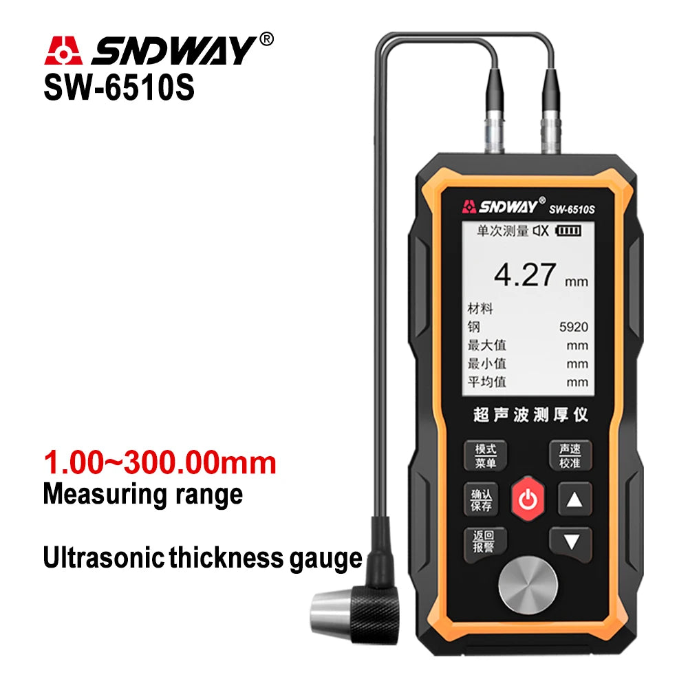 SW-6510S Ultrasonic Thickness Gauge 1-300MM Plastic Glass Ceramics Metal Steel Plate Stainless Steel Pipe Wall Thickness Tester