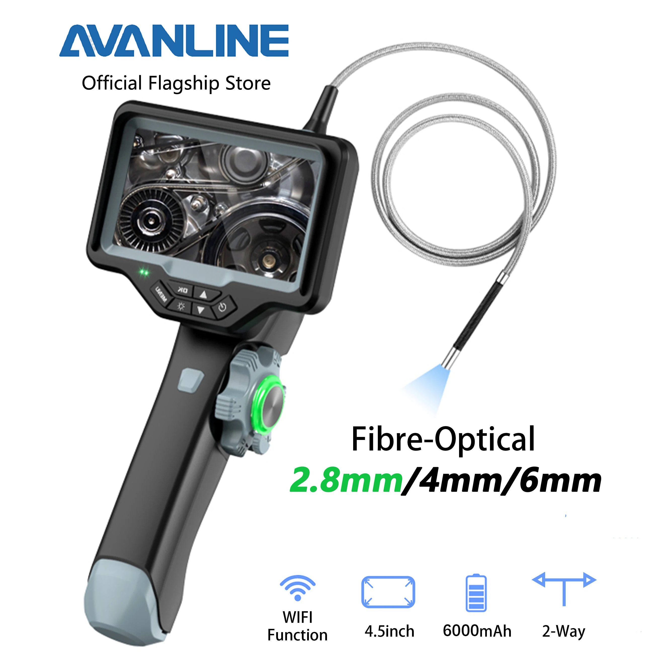 2.8mm Fibre-optical Articulating Borescope 4.5 inch 2 way Industrial Endoscope WIFI function Thermostability 1M