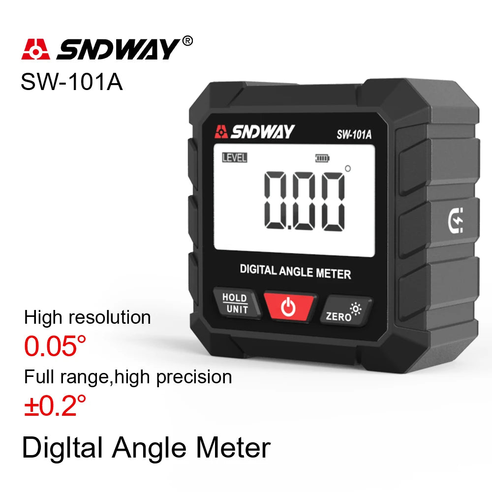 SW-101A Digital Display Inclination Box Precision Measurement 4x90° Angle Slope Protractor Inclinometer Angle Meter
