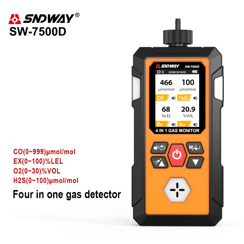 SW-7500D Gas Detector Meter 4 in 1 Oxygen O2 Carbon Monoxide COH2 SEx Combustible Gas Analyzer Professional Leak Detector