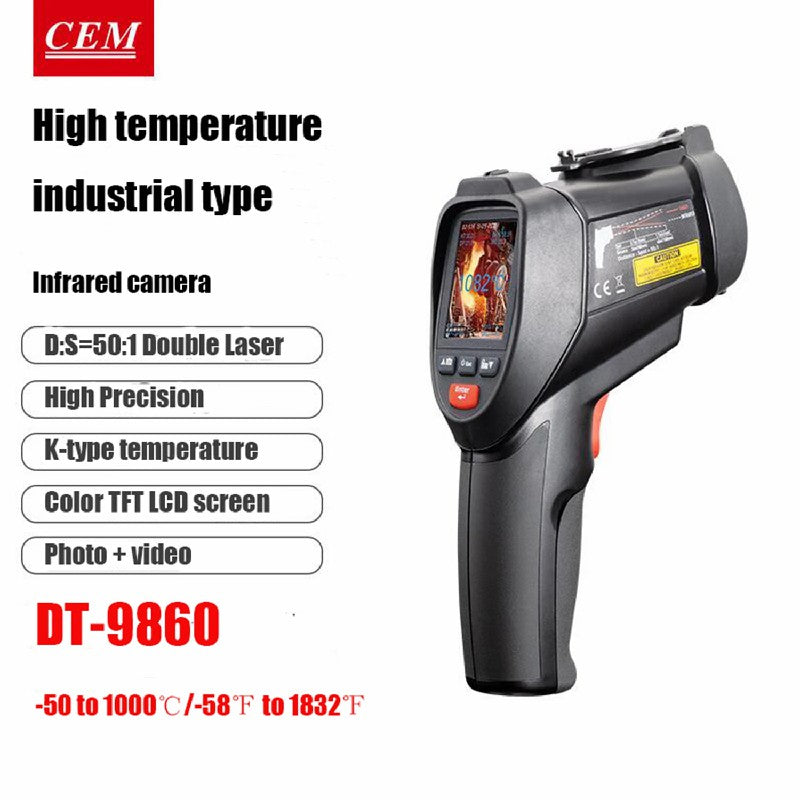CEM DT-9860 DT-9862 Infrared Thermometer Industrial Color Screen Video Temperature Measuring Gun Photography Hermometer Camera