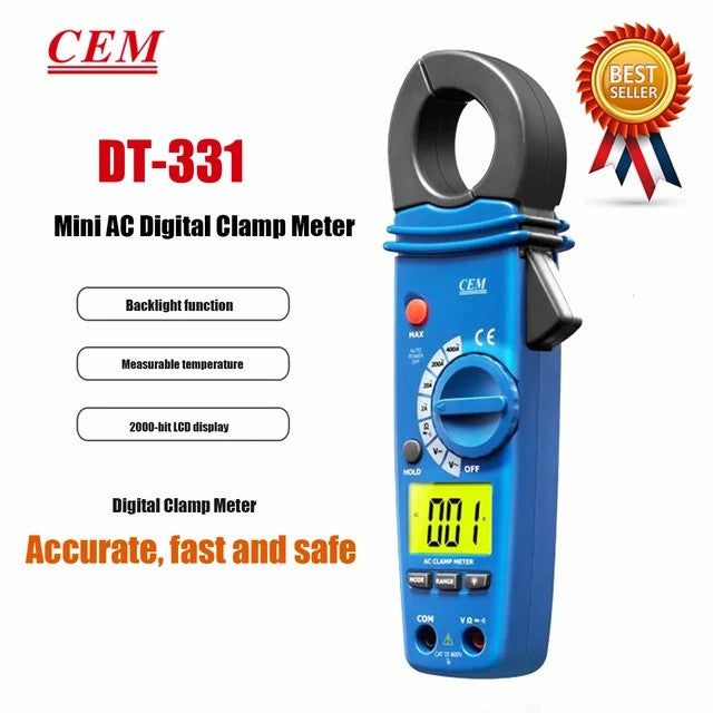 CEM DT-330 DT-331 Digital Clamp Meter Clip-on Table Current Voltage Resistance Test Instrument Small Caliber Ammeter