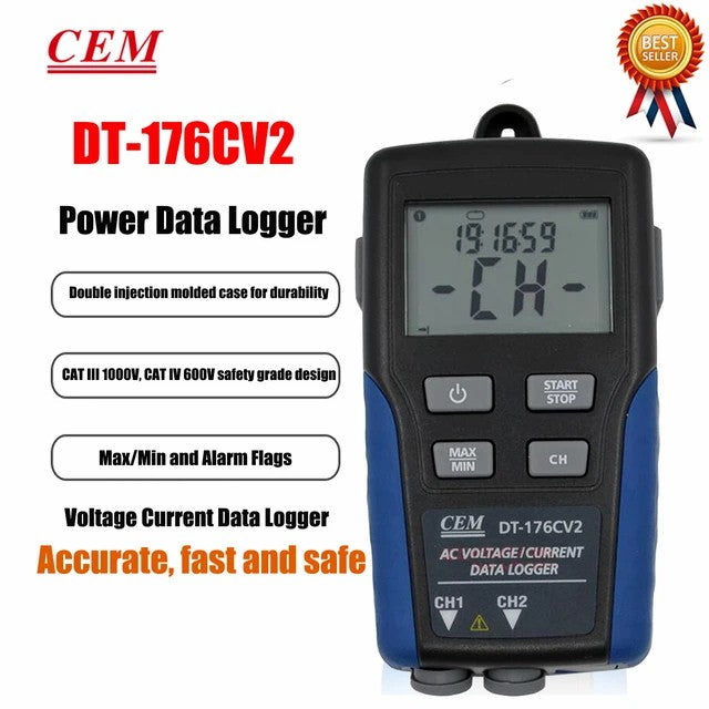 CEM DT-175CV1 DT-176CV 2AC Voltageand Current Recorder USB Interface of Power Data Recorder Dual Display Recording Card