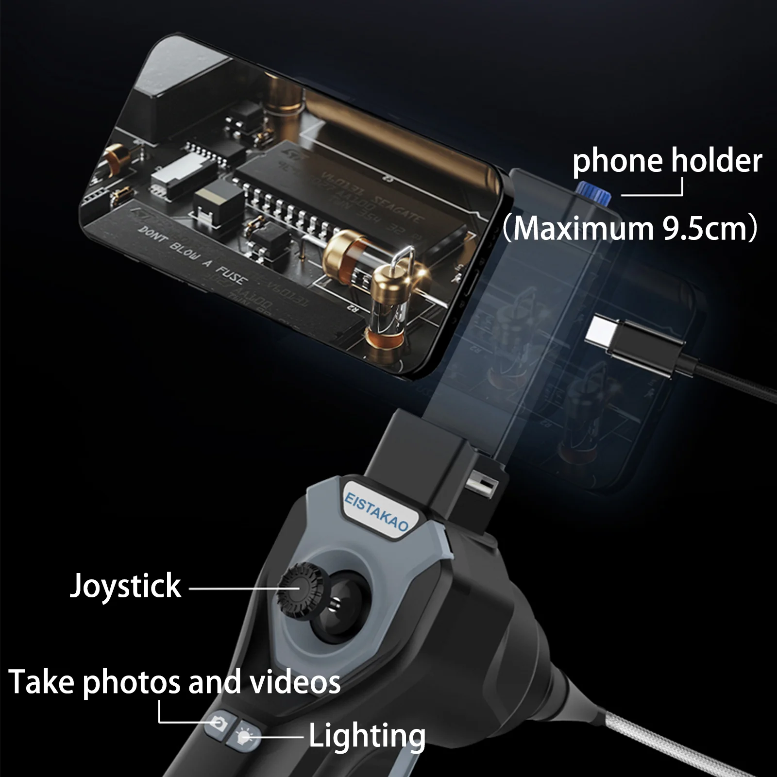 4mm 360° Articulating BorescopeI OS Android Industrial Endoscope 720p 8Leds Multifunctional 1M