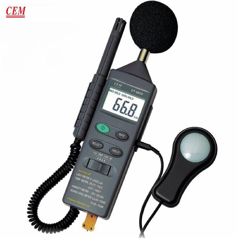 CEM DT-8820 Multifunctional Environment Tester Sound Light Humidityand Temperature Tester Decibel Illuminance Detection