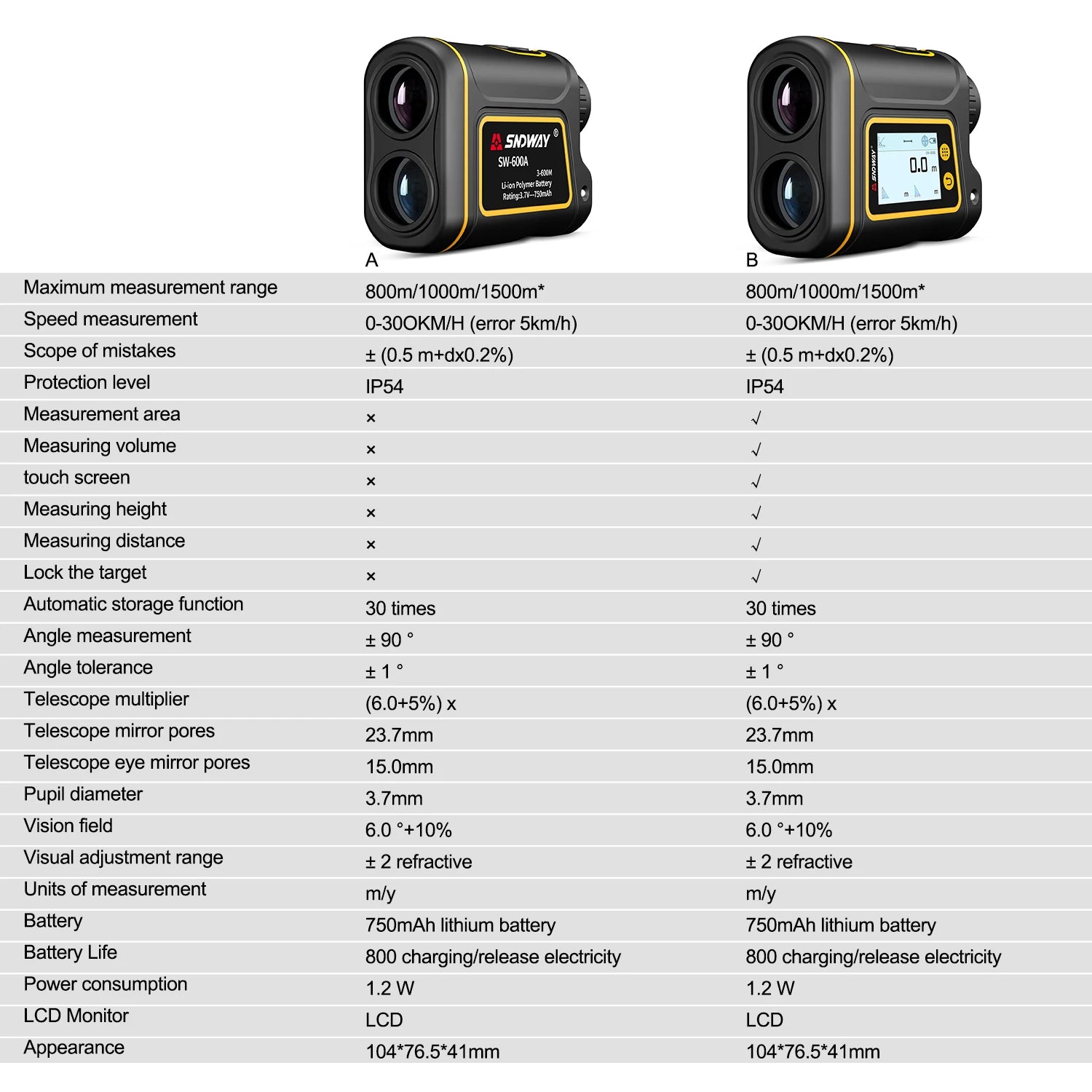 SW-600A Telescope Laser Distance Meter 600M Monocular Range Finder Hunting Golf Range Finder for Speed Angle Measuring