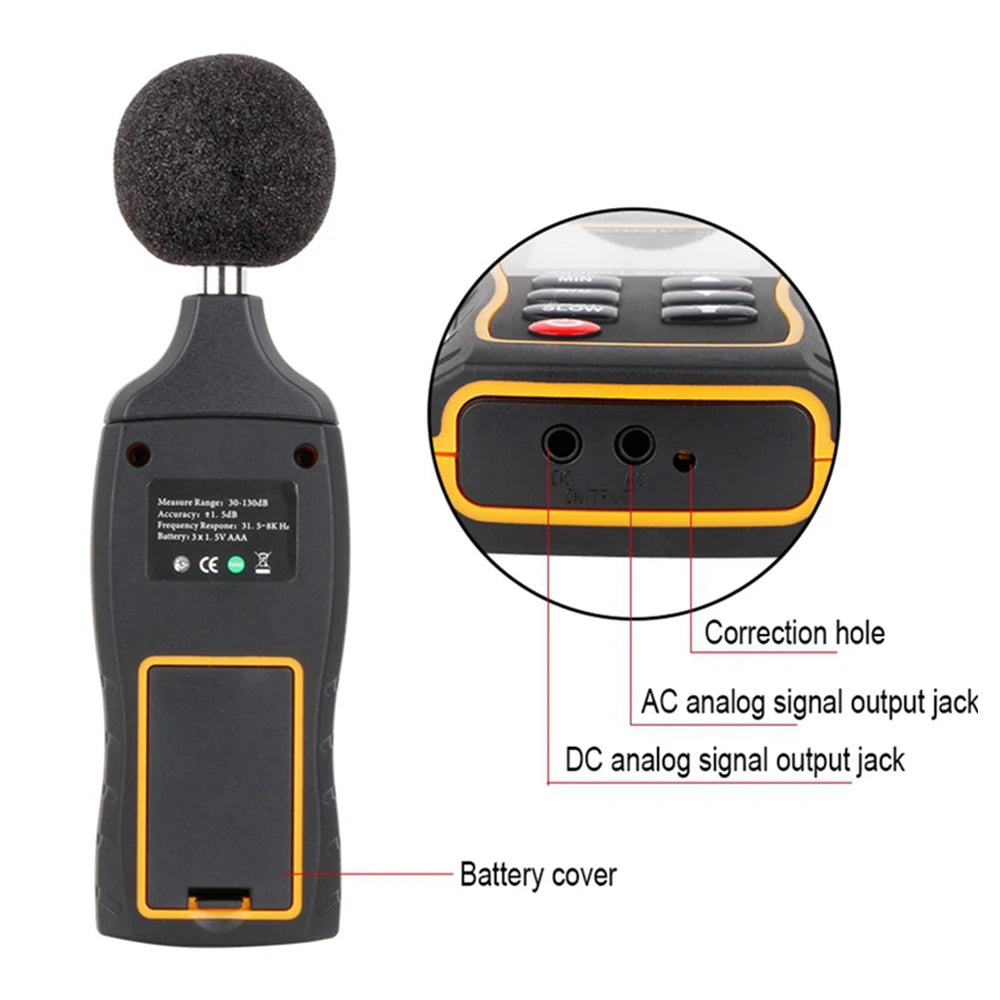 SW-523 Sound Level Meter Digital Decibel Monitoring Tester Amount Measuring Instrument Optical Noise Audio Detector