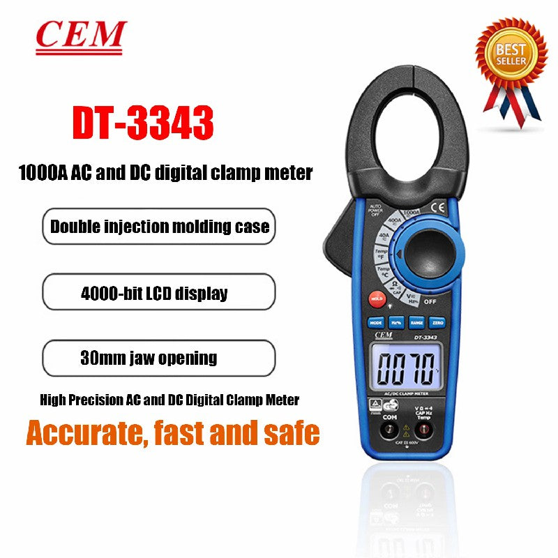 CEM DT-3340 DT-3341 DT-3343 DT-3345 DT-3347 Digital Clamp Type Meter Overload Protection Resistance Diode Test Backlight