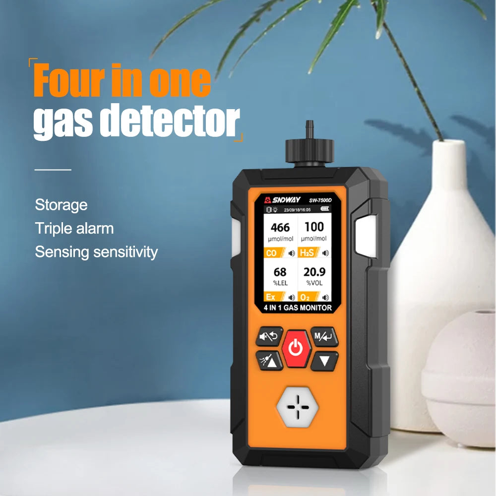 SW-7500D Gas Detector Meter 4 in 1 Oxygen O2 Carbon Monoxide COH2 SEx Combustible Gas Analyzer Professional Leak Detector
