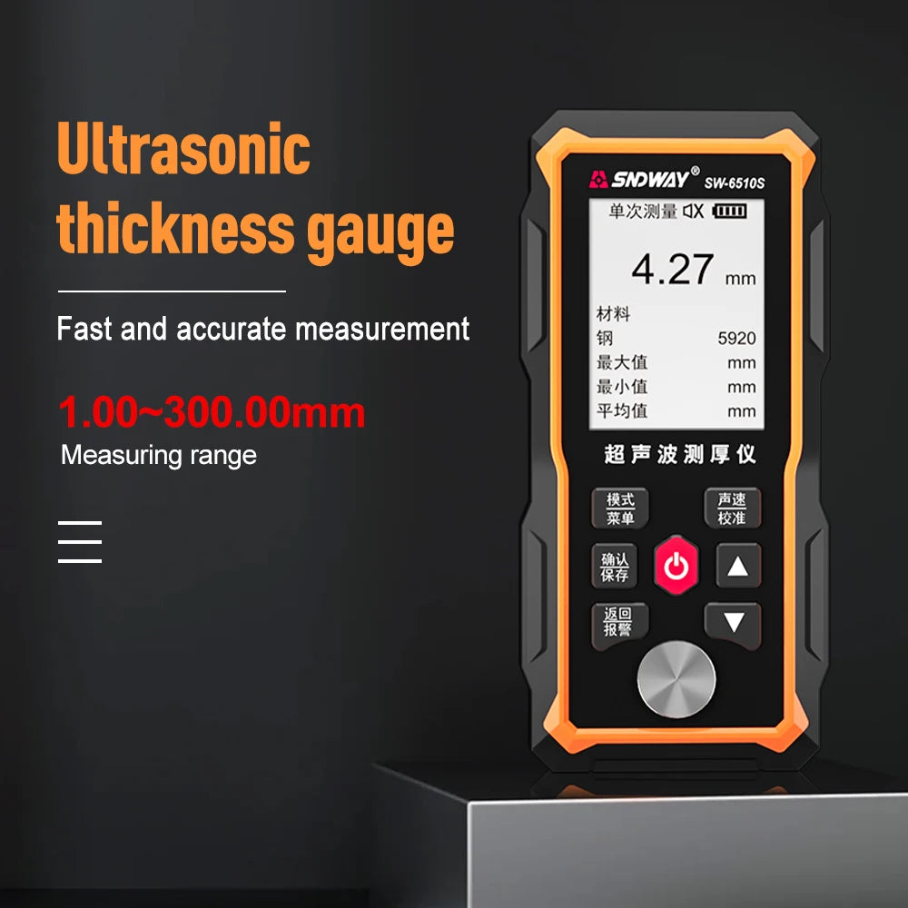 SW-6510S Ultrasonic Thickness Gauge 1-300MM Plastic Glass Ceramics Metal Steel Plate Stainless Steel Pipe Wall Thickness Tester