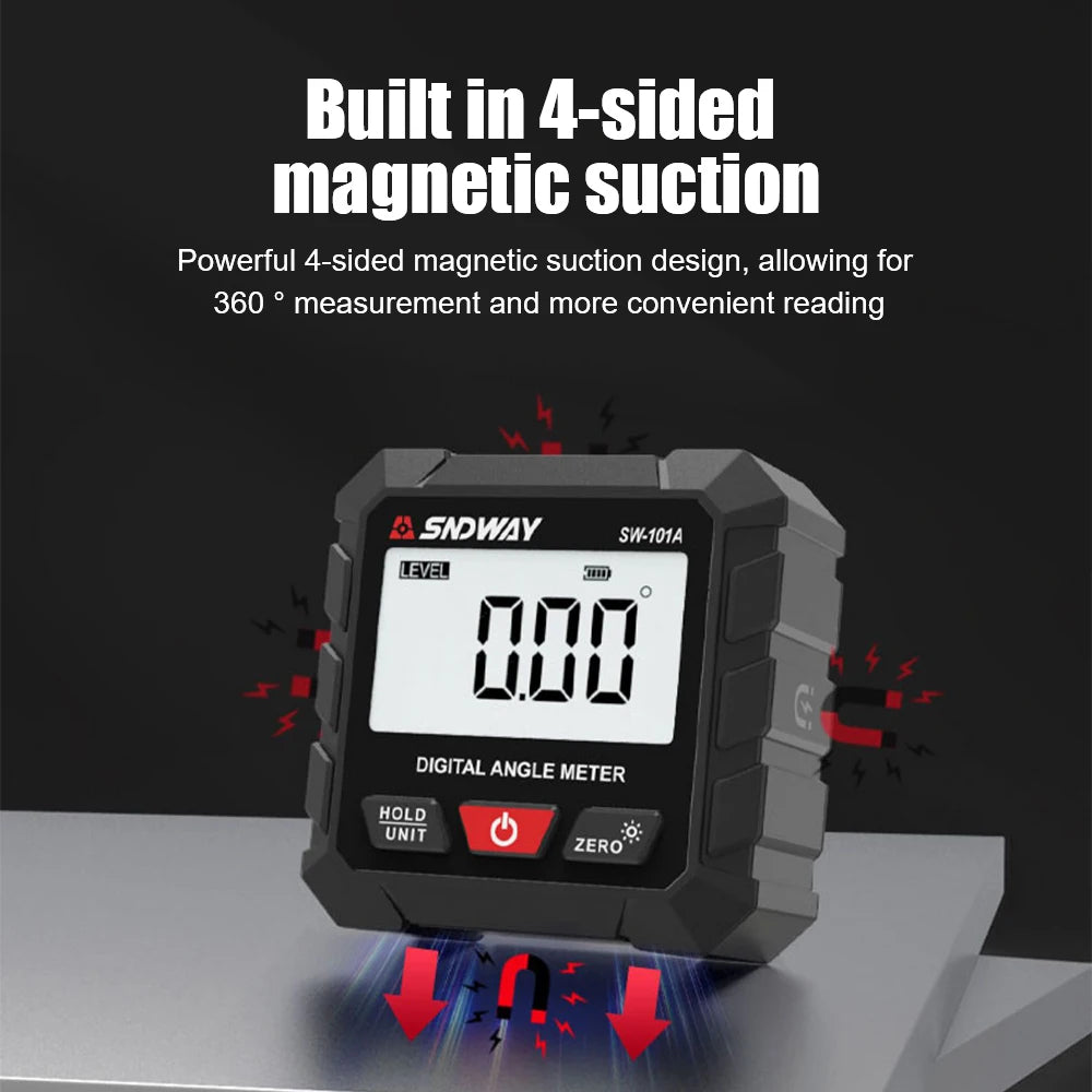 SW-101A Digital Display Inclination Box Precision Measurement 4x90° Angle Slope Protractor Inclinometer Angle Meter