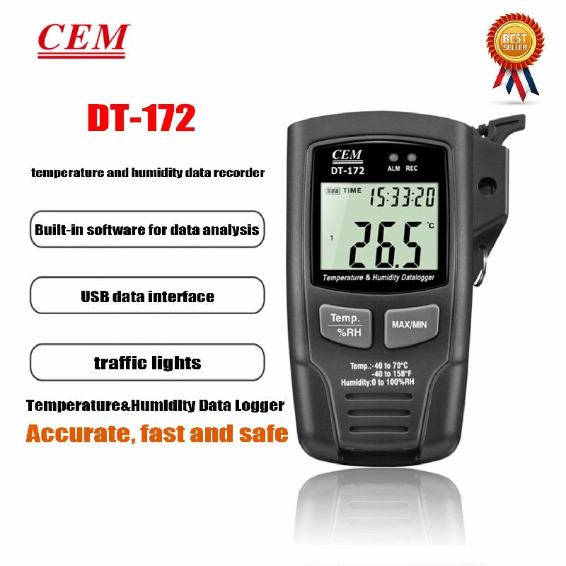 CEM DT-171 DT-172 Temperature & Humidity Data Recorder High Precision Thermometer Intelligent Alarm Indication with USB Interface