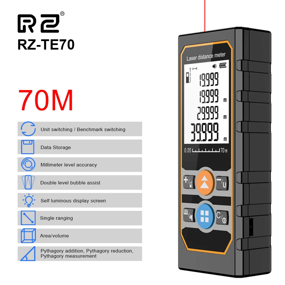 TE50 TE70 TE100 Laser Distance Meter 50M 70M 100M Laser Tape Measure Range Finder Profesional Laser Range Finder Ruler Test Tool