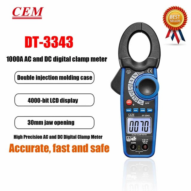 CEM DT-3340 DT-3341 DT-3343 DT-3345 DT-3347 Digital Clamp Type Meter Overload Protection Resistance Diode Test Backlight