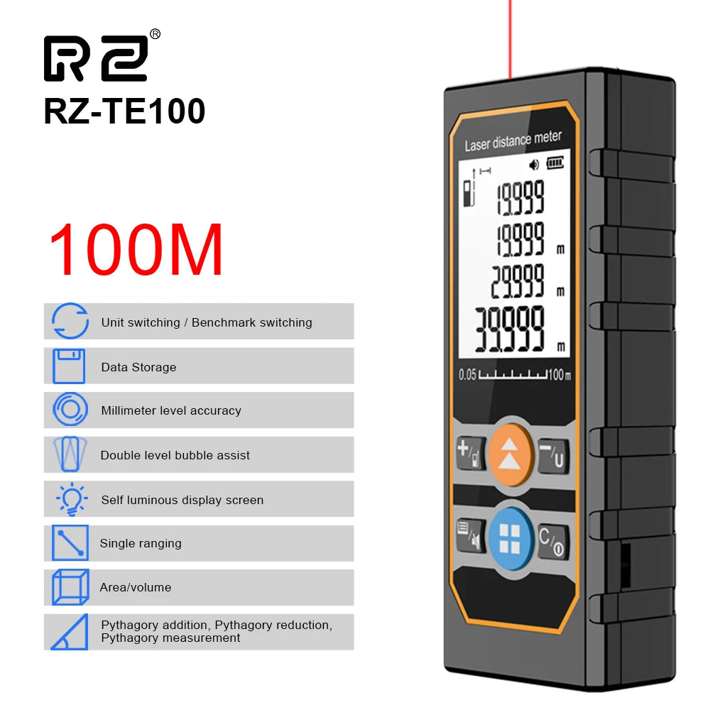 TE50 TE70 TE100 Laser Distance Meter 50M 70M 100M Laser Tape Measure Range Finder Profesional Laser Range Finder Ruler Test Tool