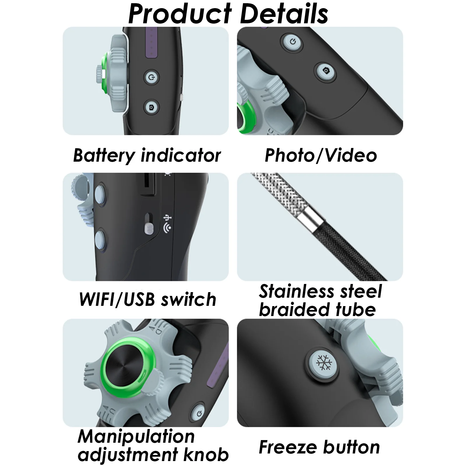 WiFi 4mm Articulating Borescope 2-way Hotspot Industrial Endoscope Human Engineering 720p 6LEDs IOS Android PC1M