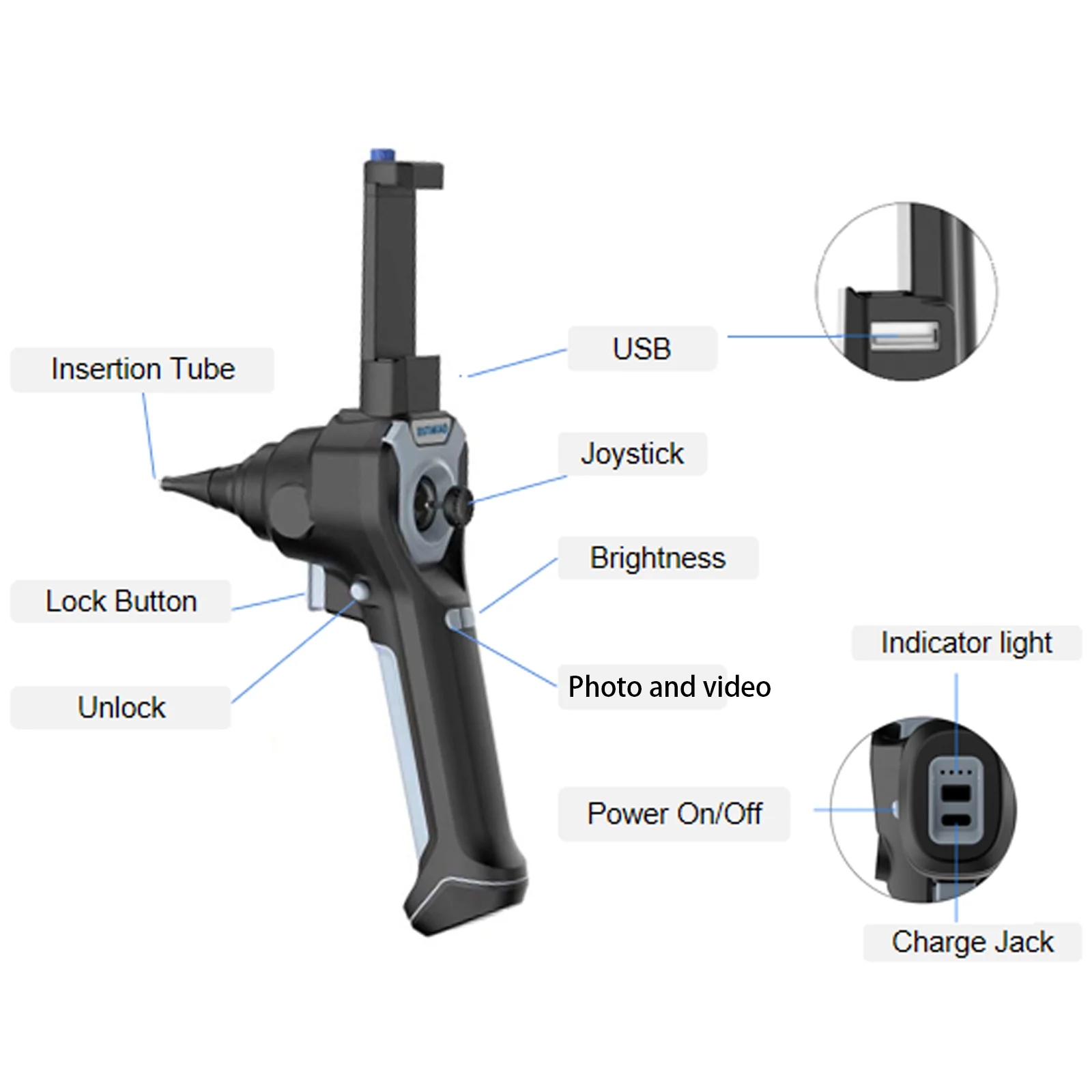 4mm 360° Articulating BorescopeI OS Android Industrial Endoscope 720p 8Leds Multifunctional 1M