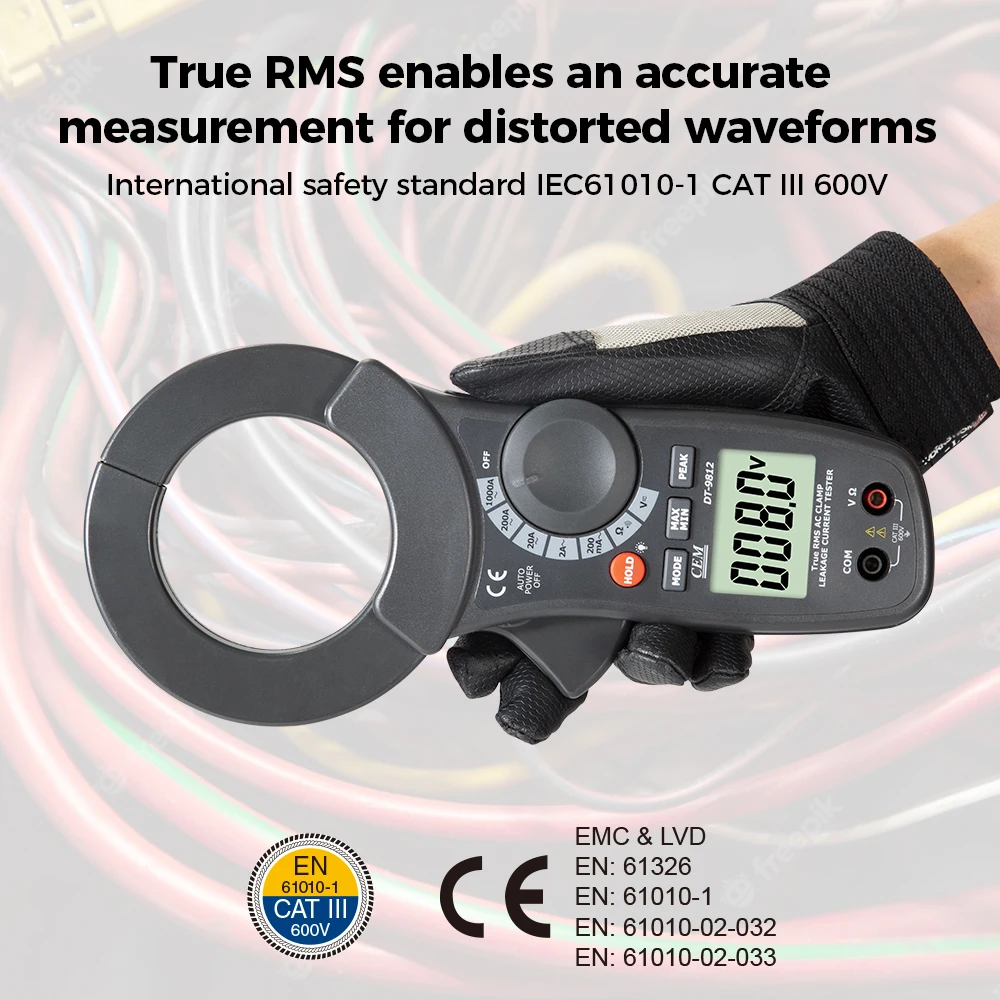 CEM DT-9812 1000A AC Leakage Current Tester Clamp Meter With Peak Hold Function